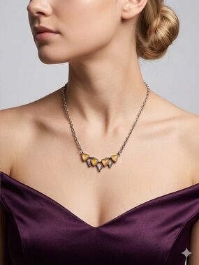 Iridescent Triangle Statement Necklace | Silver Geometric Yellow Gems